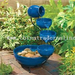 Blue Ceramic Cascade Solar Fountain